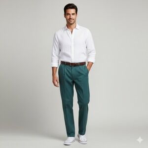 VTG Polo Ralph Lauren Men Pleated Green Cotton Pants‎ Size 32W 34L Made USAAA